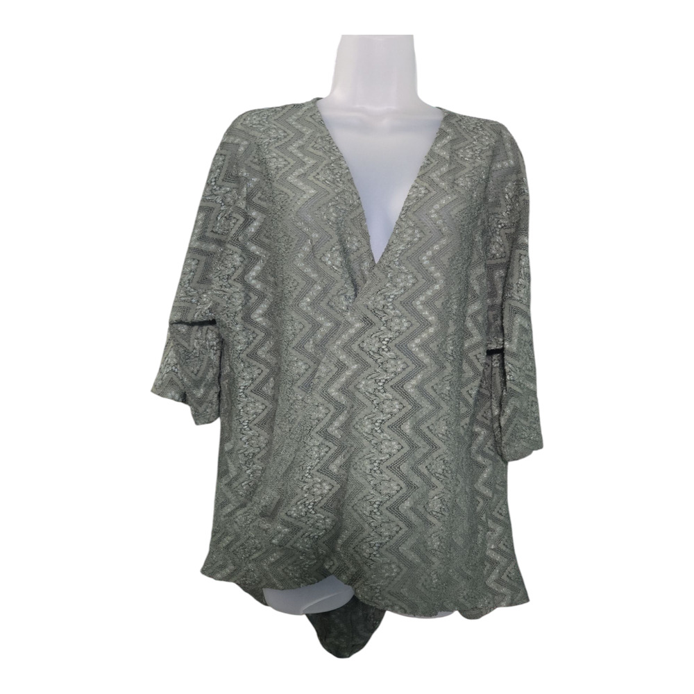 Lularoe Women Medium Green Open Front Loose Knit Cardigan Spring Fall EUC Boho